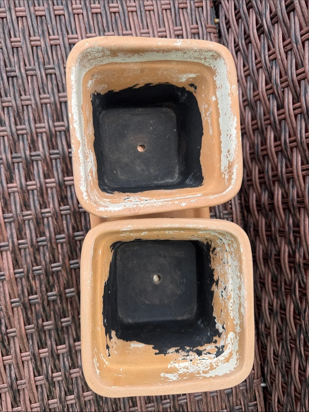 Distressed Terracotta Twin Planters with Tray -3 Piece Set